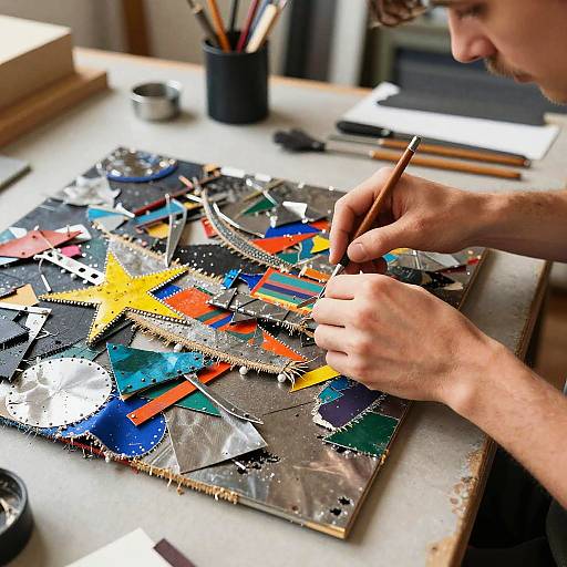 Bricolage Artist Crafting Mixed-Media Art