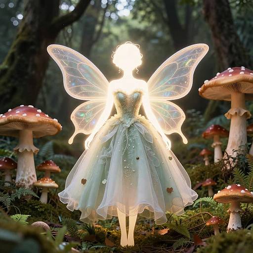Elegant Mushroom Fairy in Enchanted Forest