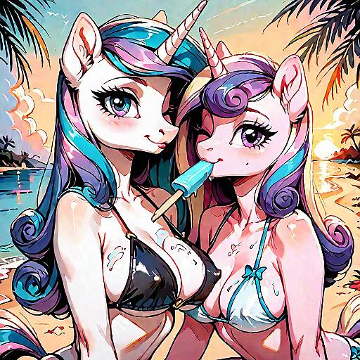 Whimsical Beach Duo with Ponies