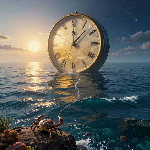 Surreal Seascape with Soaring Timepiece