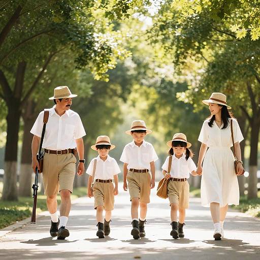 Family Stroll on a Sunlit Path