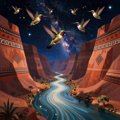 Celestial Canyon with Tribal Hummingbirds