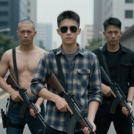 Intense Urban Portrait of Three Men