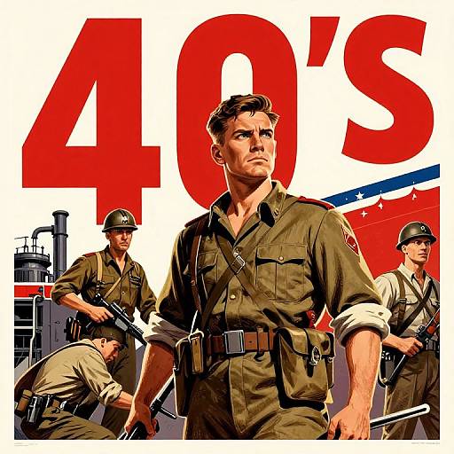 40s Wartime Poster with Heroic Imagery