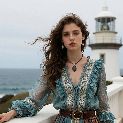 Bohemian Woman by Coastal Lighthouse