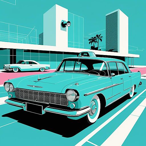 Turquoise Vintage Car in Pop-Art Style Turquoise Vintage Car in Pop-Art Style