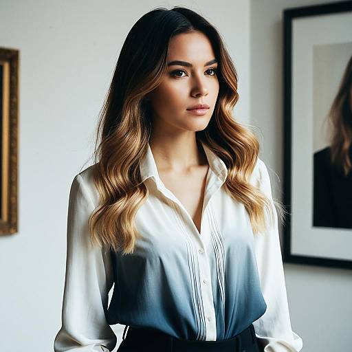 Woman with Ombre Hairstyle in Chic Blouse