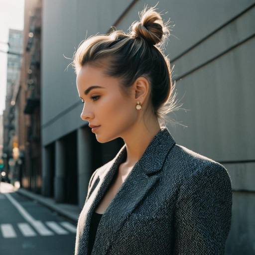 Fashionable Woman with Top Knot Hairstyle in Urban Setting Fashionable Woman with Top Knot Hairstyle in Urban Setting