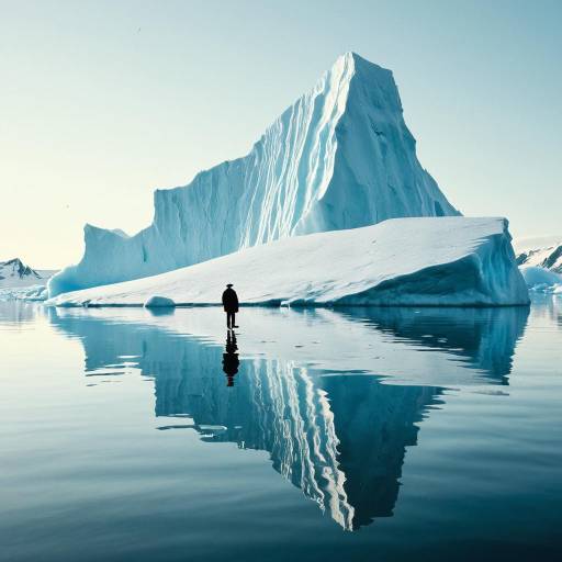 Person Standing by Reflective Iceberg