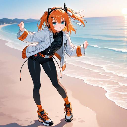 Excited Girl in Stylish Beach Outfit