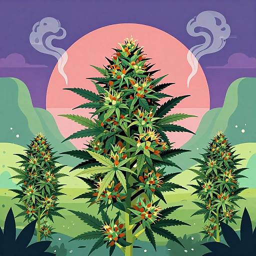 Vaporwave Cannabis Landscape Vector Art