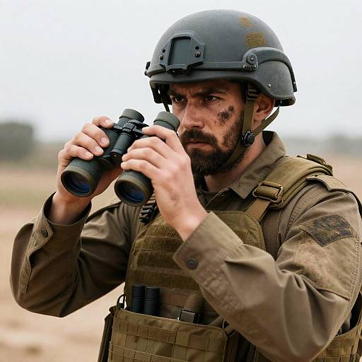 Intense Bearded Soldier in Action Pose