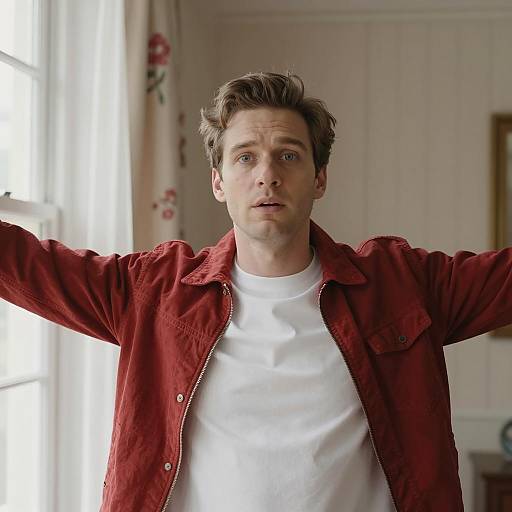 Surprised Man in Bright Room