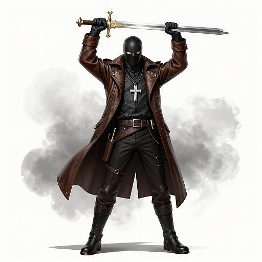 Heroic Male Character in Leather Coat