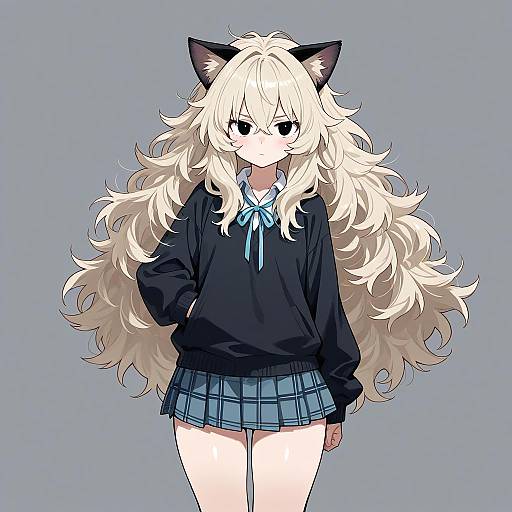 Girl with Voluminous Hair and Cat Ears