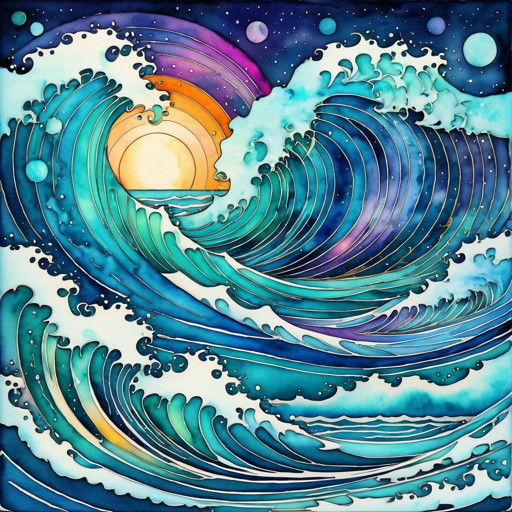 Surreal Art Nouveau Cosmic Ocean Waves