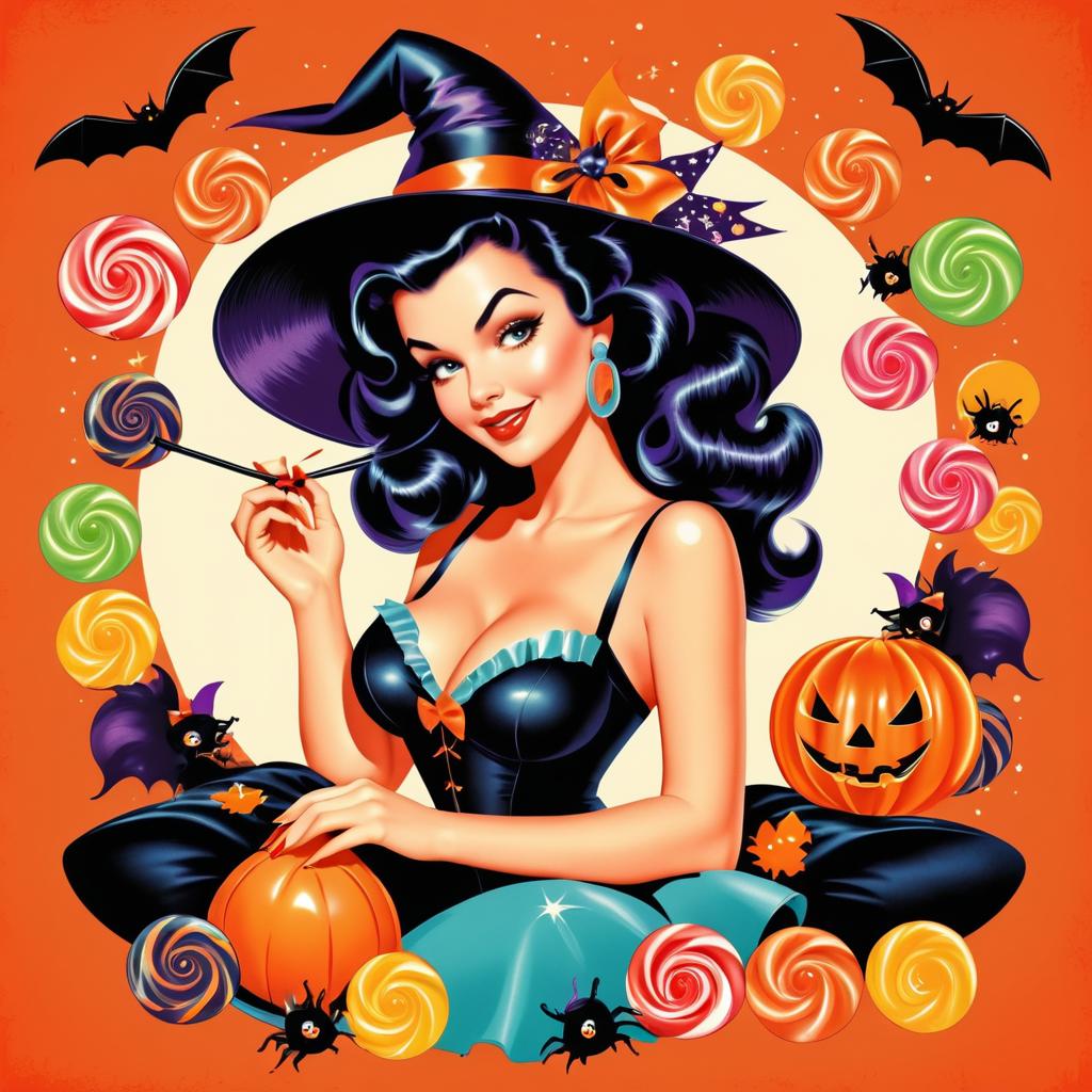 Vintage Pin-Up Witch in Halloween Style