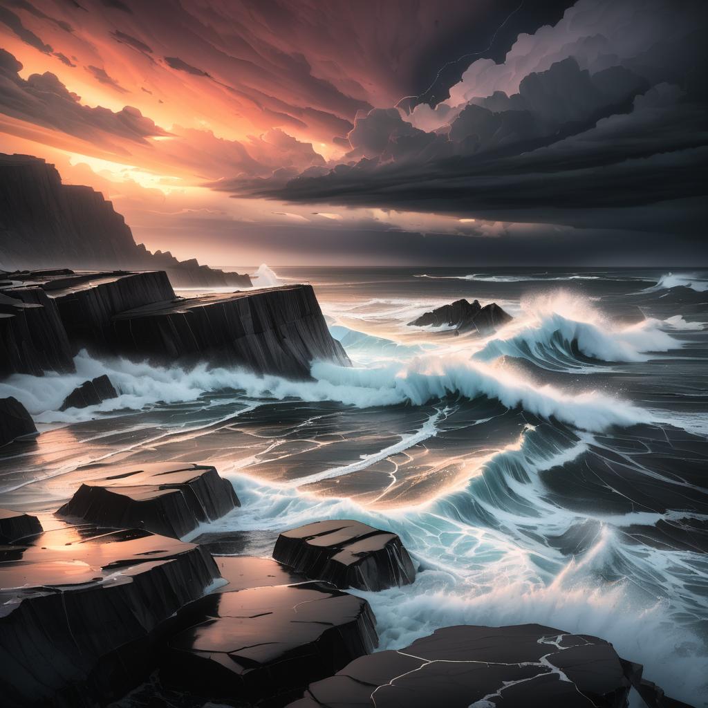 Surreal Dusk Over Wind-Swept Coastline