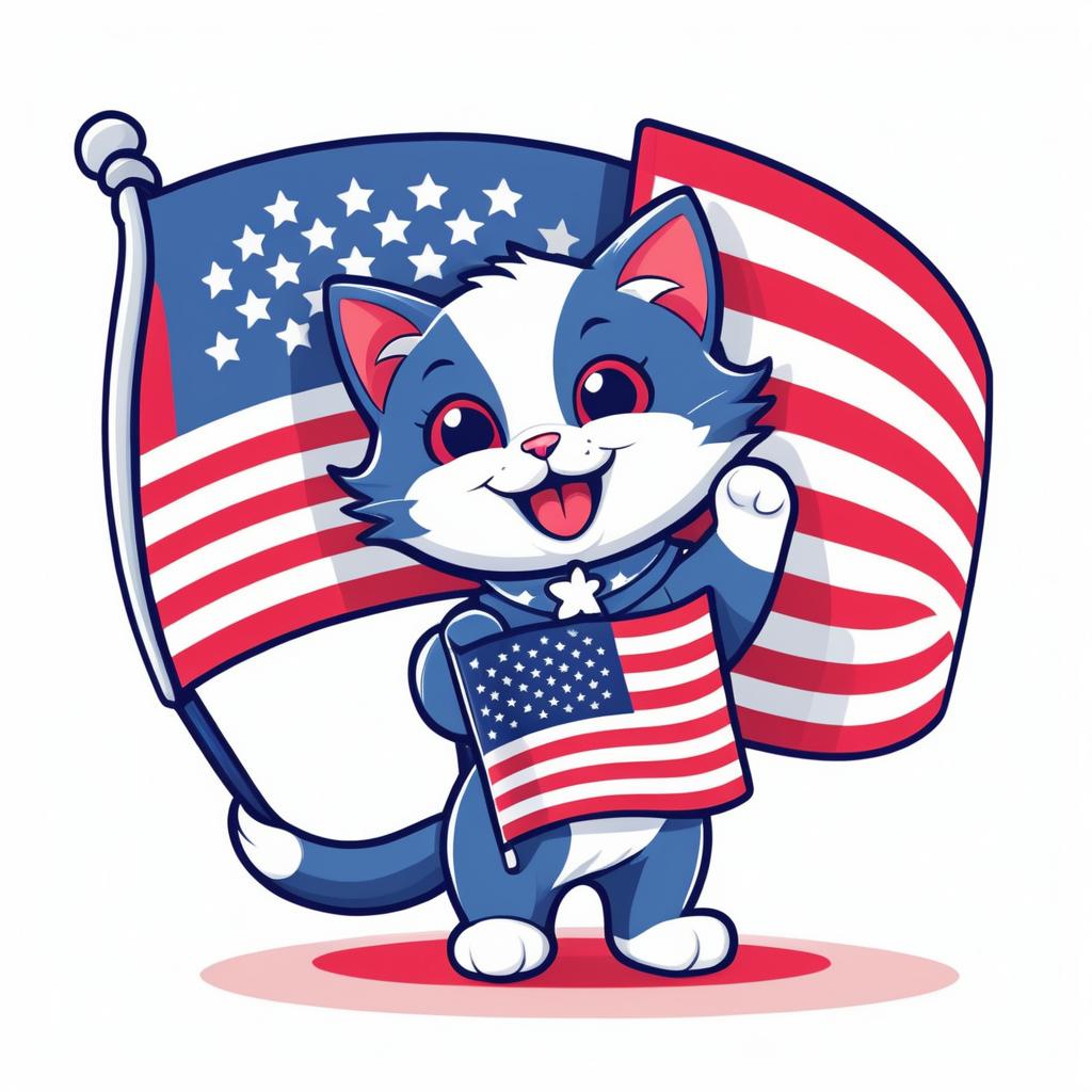 Adorable Kitten with American Flag