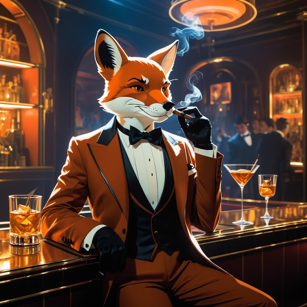 Dapper Fox in Vintage Speakeasy Scene