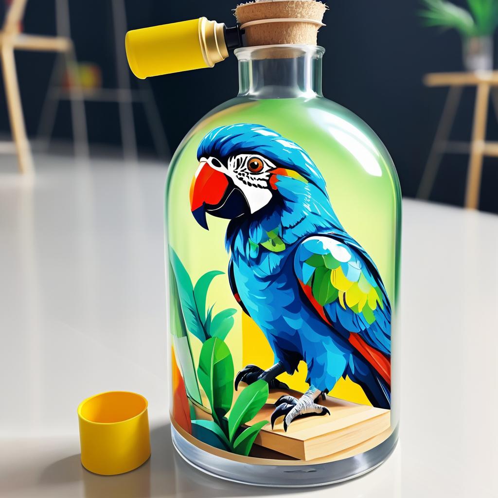 Playful Parrot Painting in a Bottle