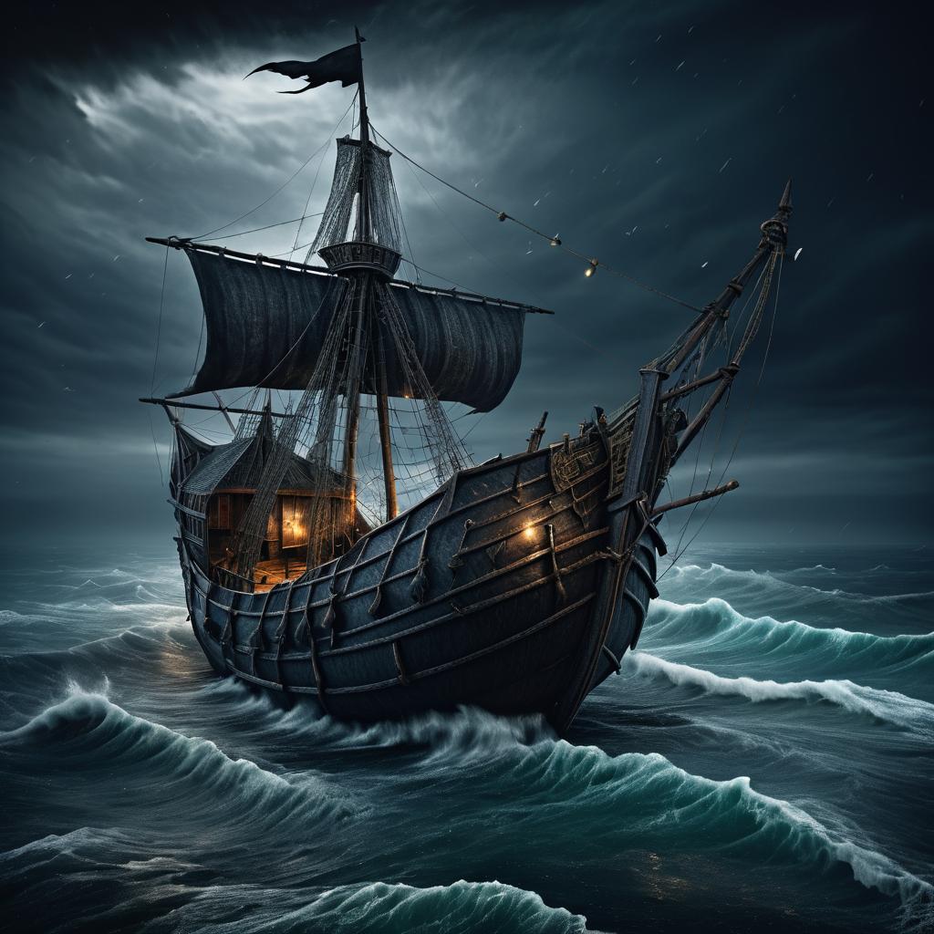 Stormy Medieval Fishing Boat Perspective