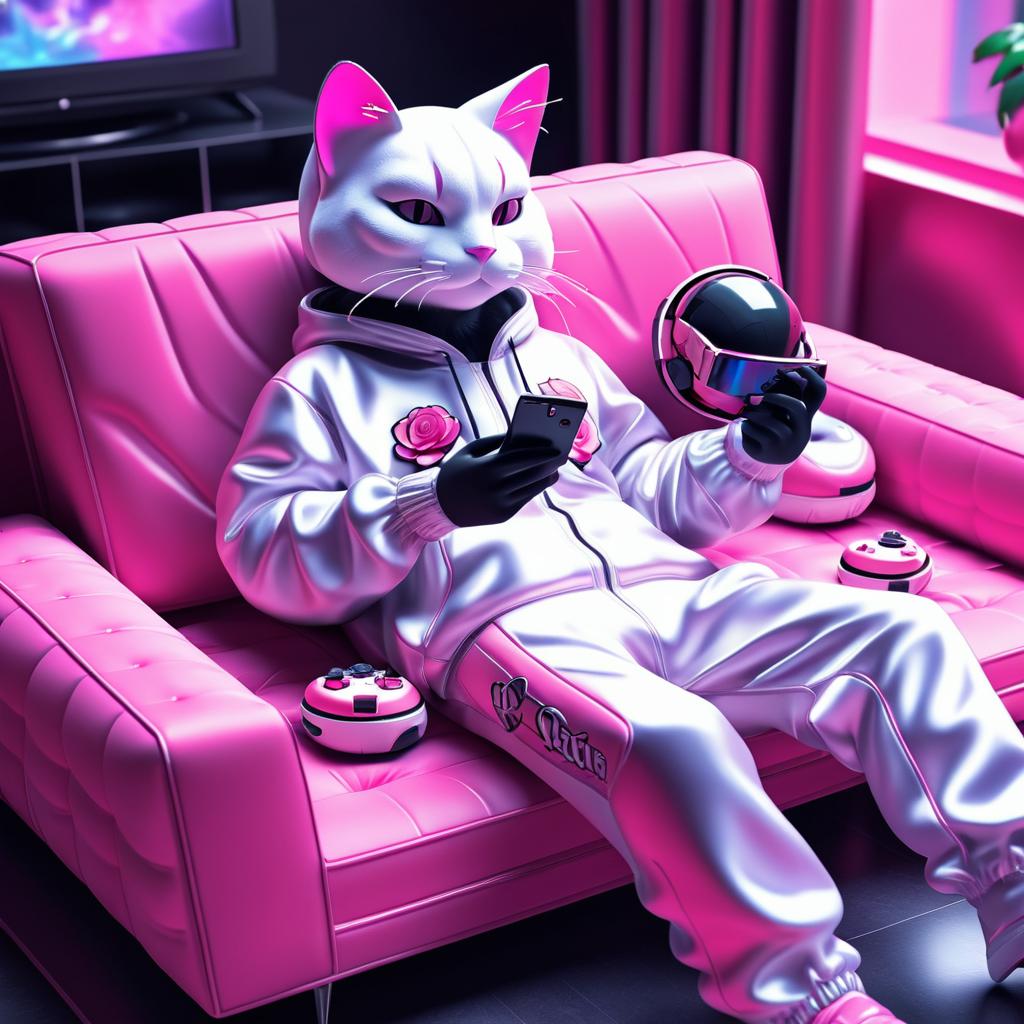 Chill Virtual Reality Cat Art Scene