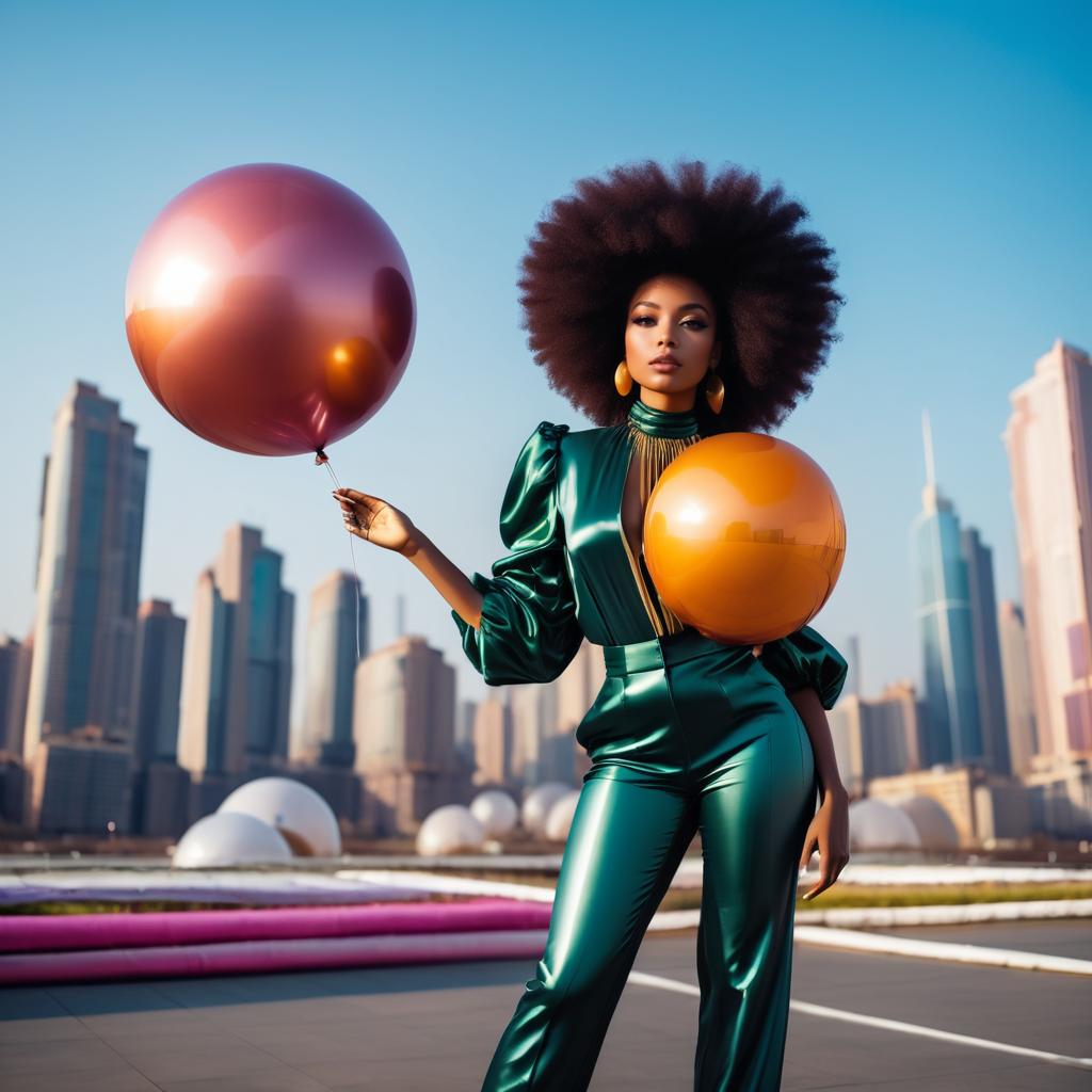 Stylish Afrofuturism Woman with Balloons