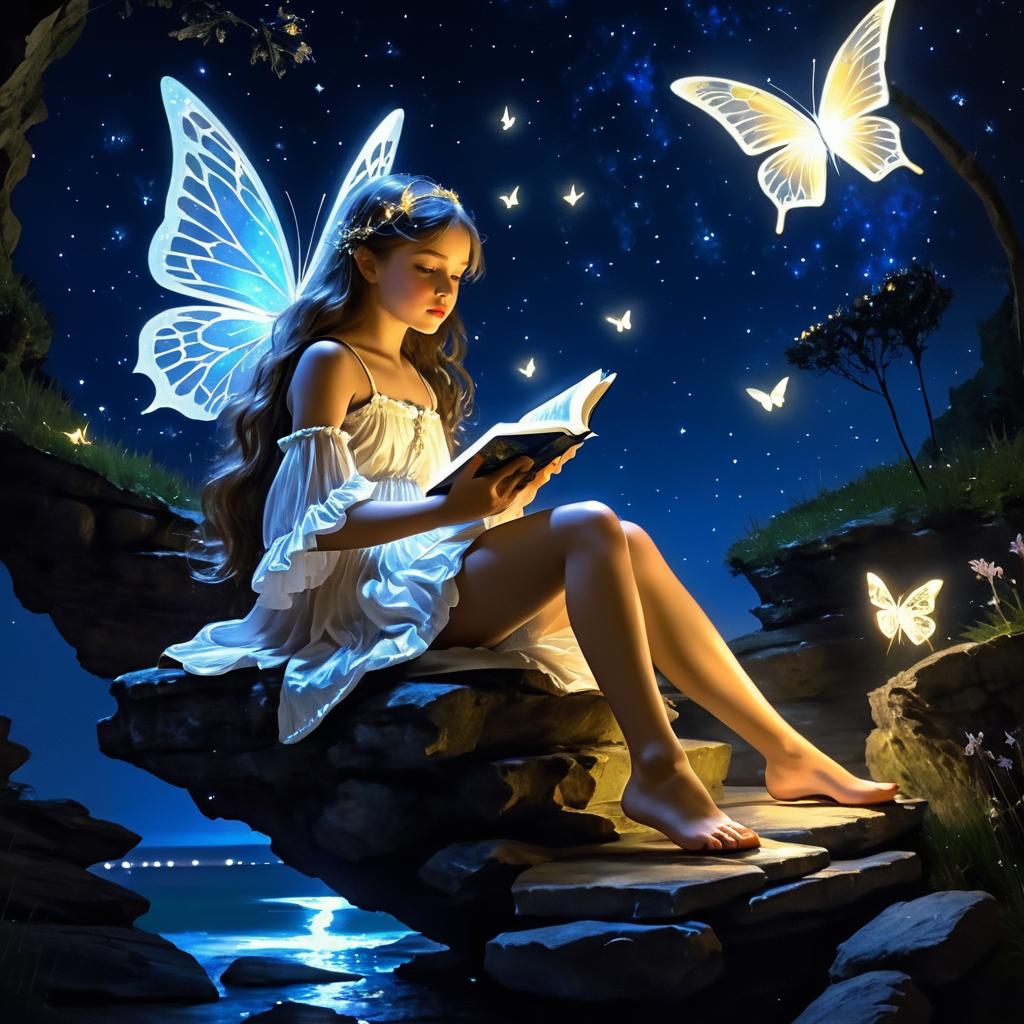 Magical Nighttime Reading with Butterflies