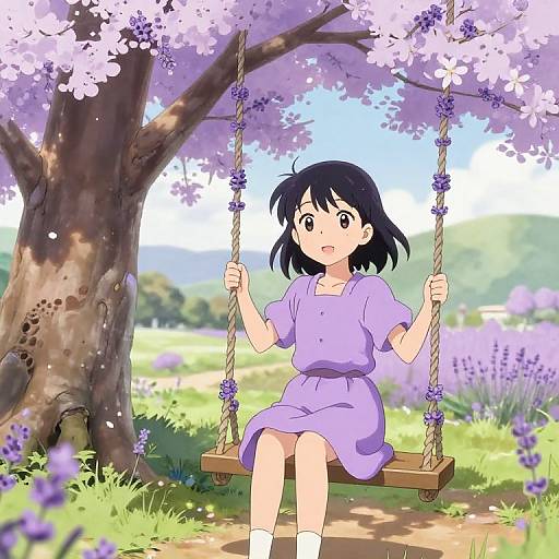 Lavender Anime Girl on Swing
