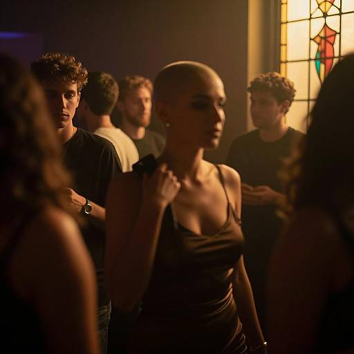 Vibrant Nightclub Scene with Blurred Figure