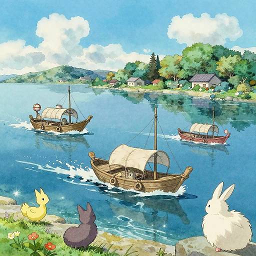 Miyazaki-Inspired Fantastical Seaside Scene