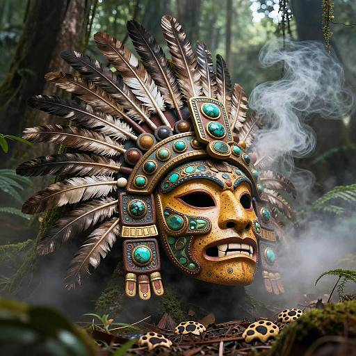 Aztec Mask with Feathered Headdress