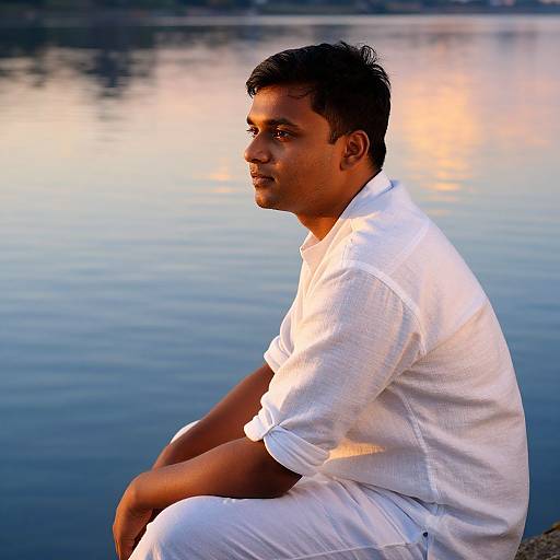 Contemplative Indian Man by River