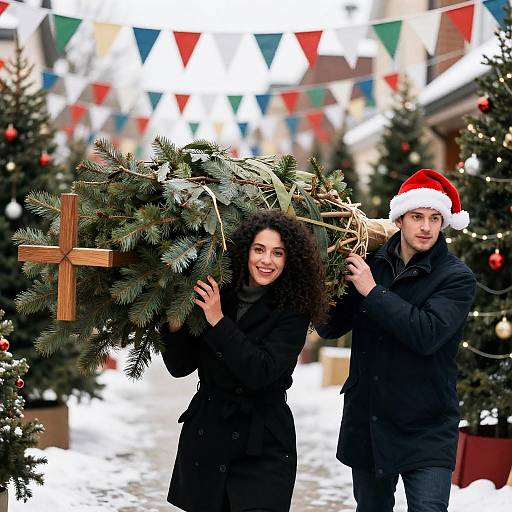 Festive Christmas Tree Carrying Adventure