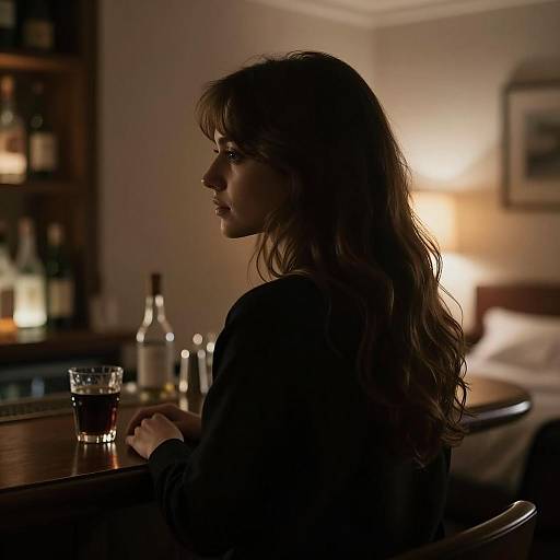 Mysterious Woman in Dimly Lit Room