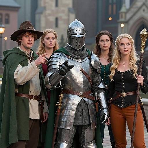 Fantasy Characters in a Medieval Cityscape