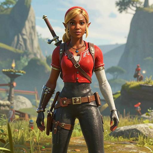 Black Female Adventurer in Fantasy Landscape