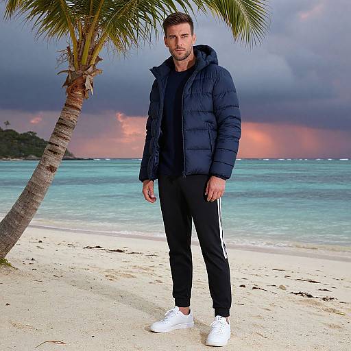 Man in Puffer Jacket by Lagoon