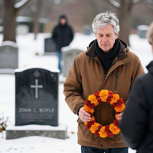 Somber Reflection at the Gravesite