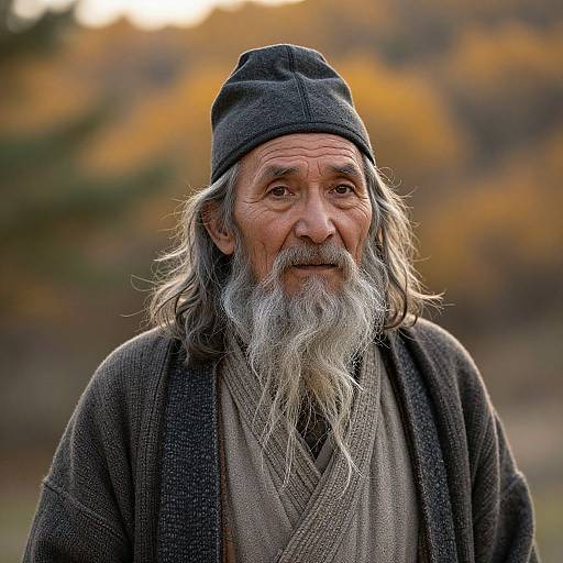 Ancient Storyteller in Autumn Forest