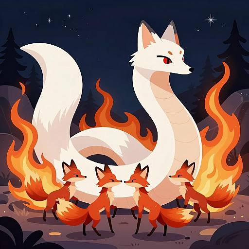 Mystical Night with Fiery Foxes