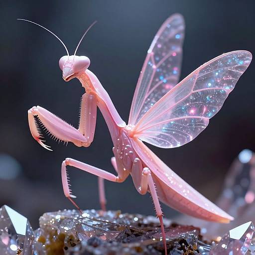 Photorealistic Pink Mantis with Glowing Wings