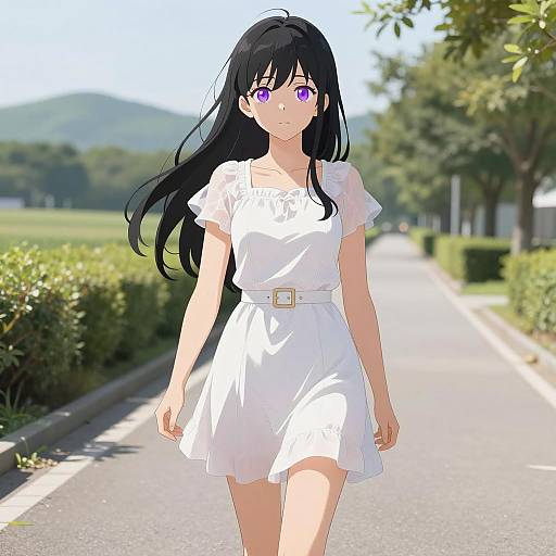 Anime Girl Walking on a Sunny Path