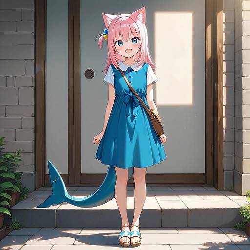 Anime Girl with Cat Ears and Shark Tail