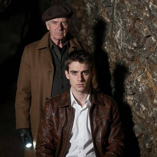 Men in a Dim Cave with Flashlight