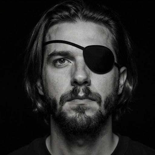 Dramatic Black-and-White Eyepatch Portrait of a Man