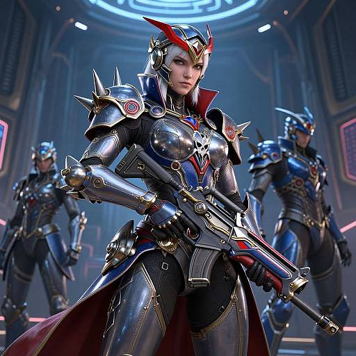 Futuristic Female Warrior in High-Tech Armor