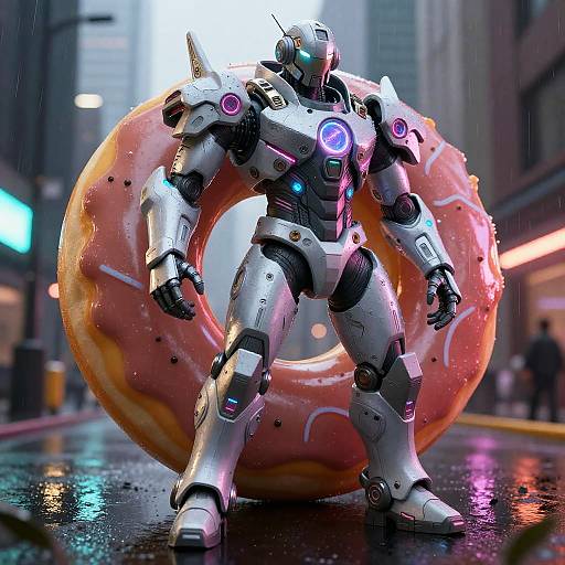 Futuristic Cyberpunk Donut Warrior