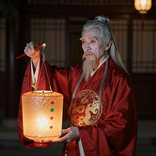 Mystical Elder in Glowing Red Lantern